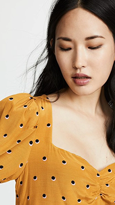 Shop Astr Drew Top In Mustard Dot