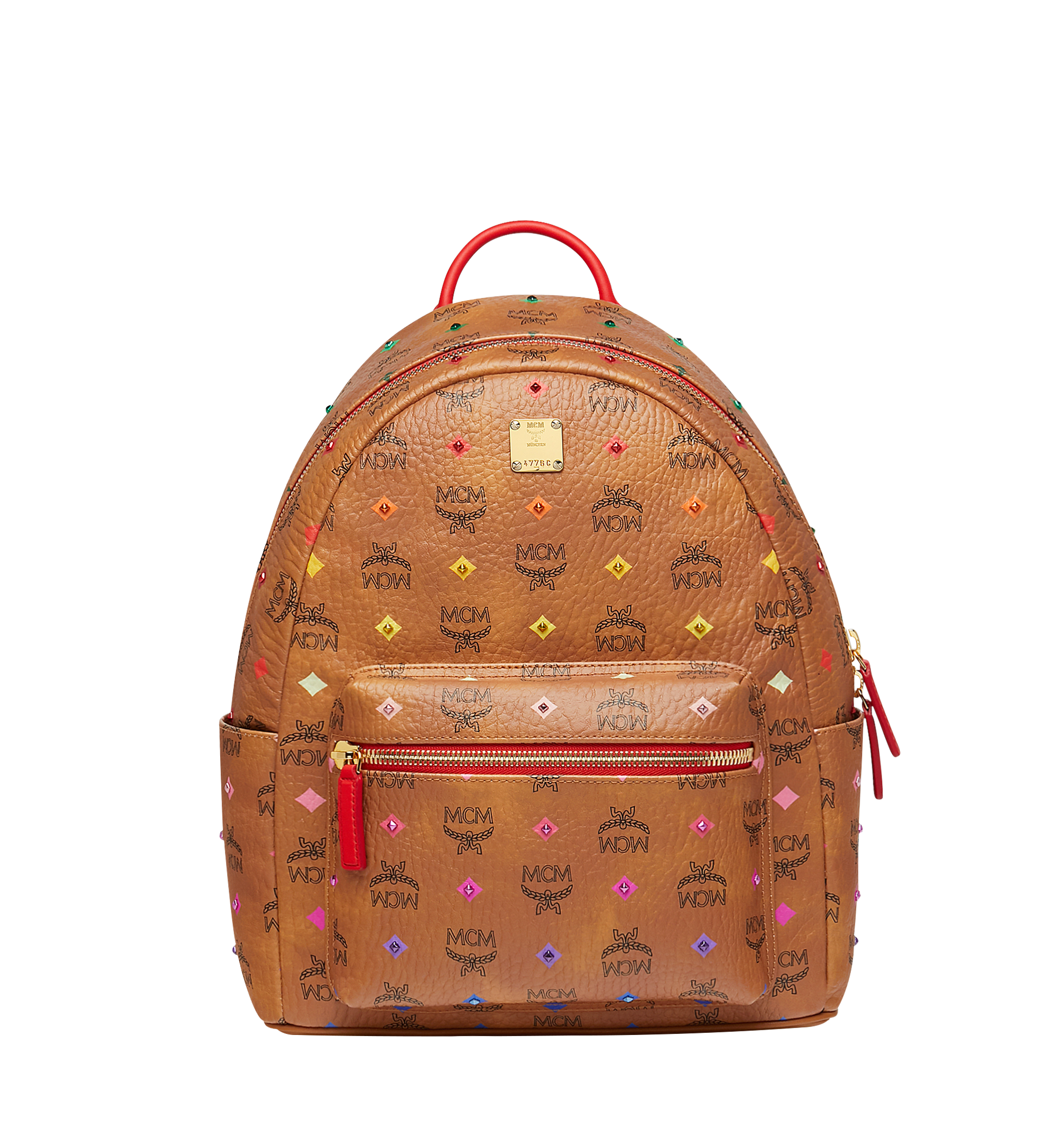 Mcm Stark Backpack In Skyoptic Stud Visetos In Spectrum Diamond Cognac