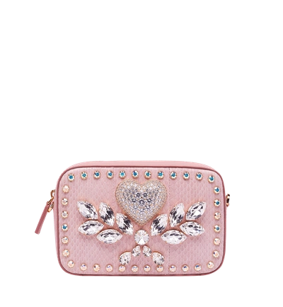 Shop Mcm Soaring Heart Camera Bag In Snakeskin In Pink Blush