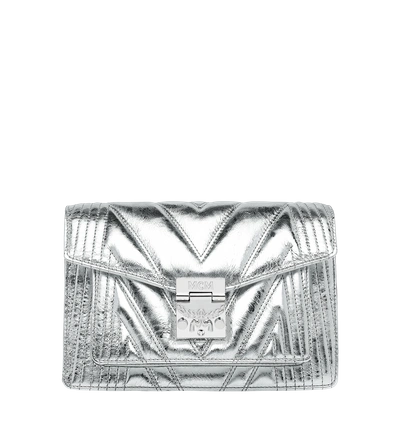 Shop Mcm Patricia Crossbody In Quilted Metallic Leather In Light Silver
