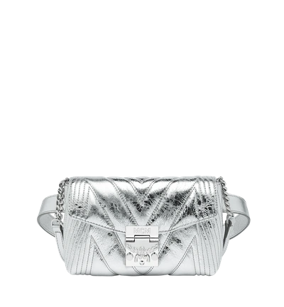 Shop Mcm Patricia Belt Bag In Quilted Metallic Leather In Light Silver
