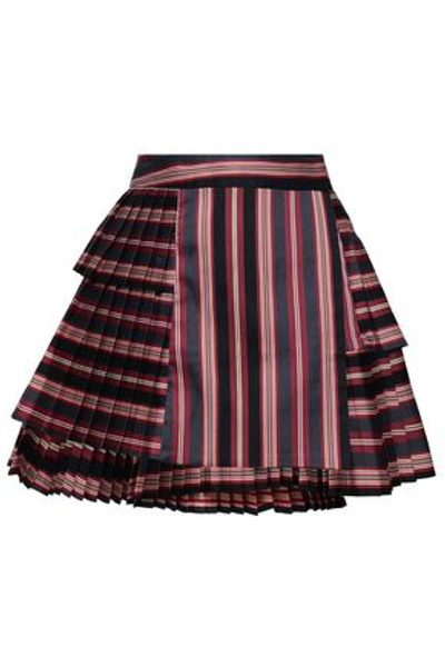 Shop Zimmermann Woman Pleated Striped Cotton-blend Twill Mini Skirt Claret