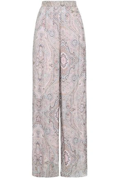 Shop Zimmermann Woman Printed Flocked Silk-blend Wide-leg Pants Baby Pink