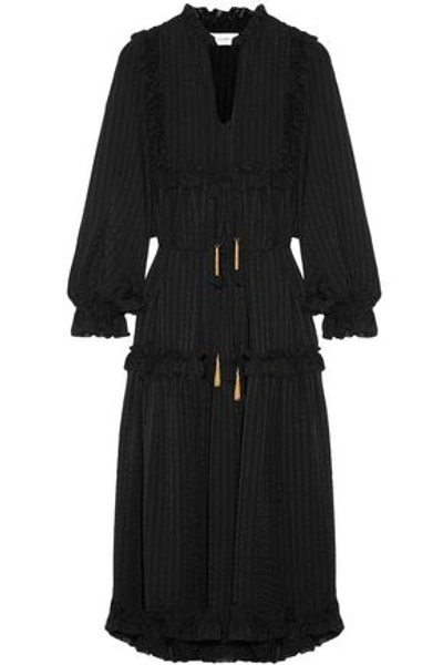 Shop Zimmermann Woman Ruffle-trimmed Silk-voile Midi Dress Black