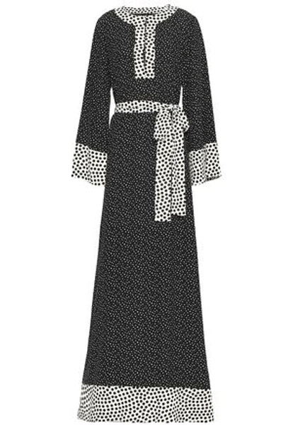 Shop Dolce & Gabbana Woman Belted Polka-dot Silk Maxi Dress Black