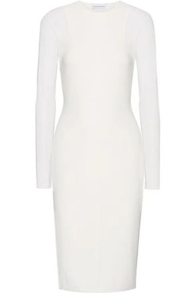Shop Narciso Rodriguez Ribbed-paneled Stretch-knit Dress In White