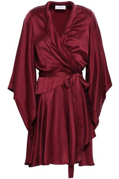 Shop Zimmermann Washed-silk Mini Wrap Dress In Claret