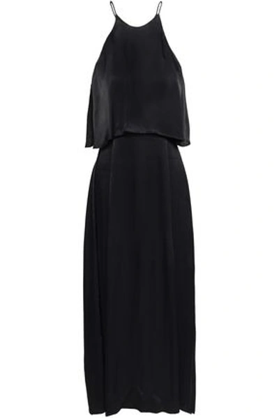 Shop Zimmermann Belted Ruffled Silk-satin Dress In Black