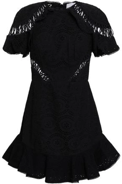 Shop Zimmermann Woman Helm Circle Macramé-trimmed Broderie Anglaise Cotton Mini Dress Black
