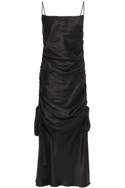 Shop Zimmermann Woman Ruched Washed-silk Midi Dress Dark Brown