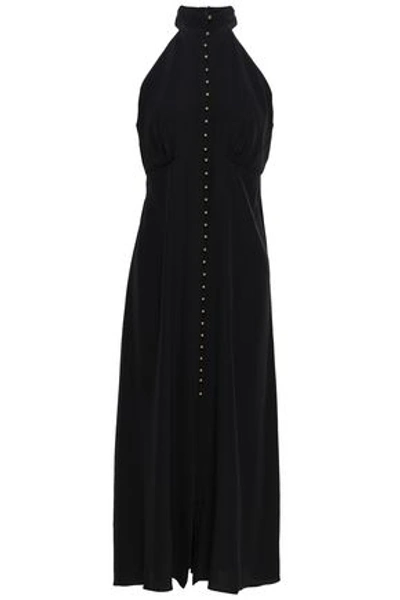 Shop Zimmermann Woman Button-embellished Silk Crepe De Chine Halterneck Midi Dress Black