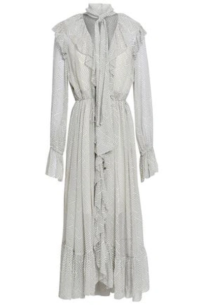 Shop Zimmermann Ruffled Printed Georgette Midi Dress In Ivory