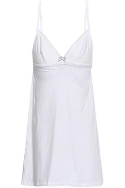 Shop Cosabella Woman Lorena Lace-trimmed Mélange Stretch-cotton Jersey Chemise White