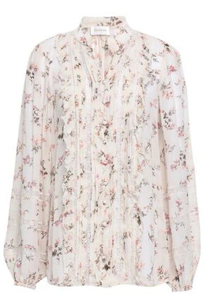 Shop Zimmermann Whitewave Pintucked Floral-print Georgette Blouse In Ivory