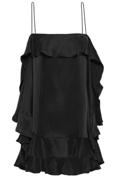 Shop Zimmermann Ruffled Washed-silk Camisole In Black