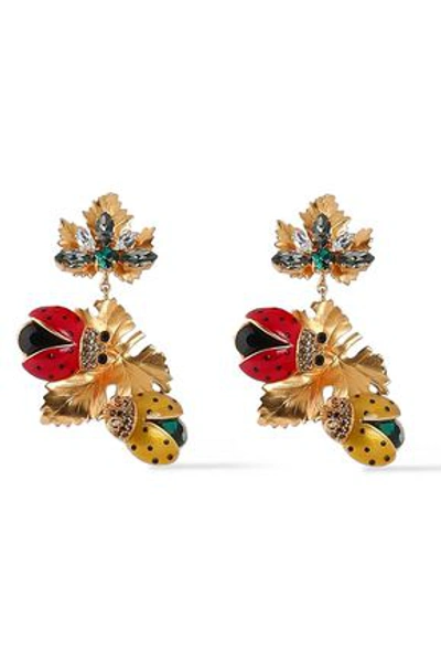 Shop Dolce & Gabbana Woman Gold-tone, Crystal And Enamel Clip Earrings Gold