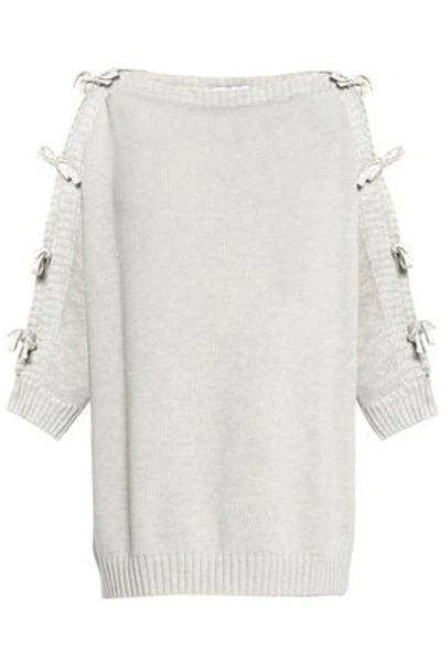 Shop Autumn Cashmere Woman Tie-detailed Cotton Sweater Ecru In Ivory