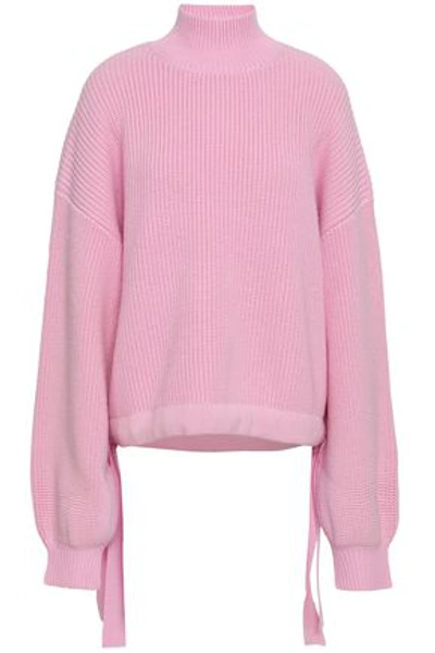 Shop Paper London Woman Candyfloss Ribbed Wool Turtleneck Sweater Baby Pink