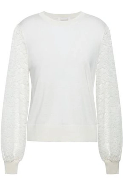Shop Zimmermann Corded Lace-paneled Knitted Sweater In Off-white