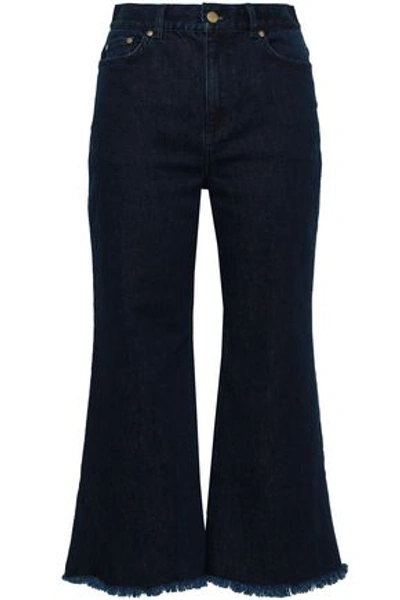Shop Zimmermann Frayed High-rise Kick-flare Jeans In Dark Denim
