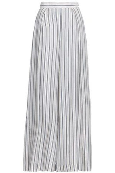 Shop Zimmermann Pleated Striped Twill Wide-leg Pants In Off-white
