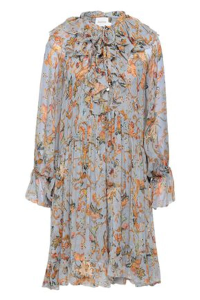 Shop Zimmermann Painted Heart Cascade Printed Silk-georgette Mini Dress In Stone