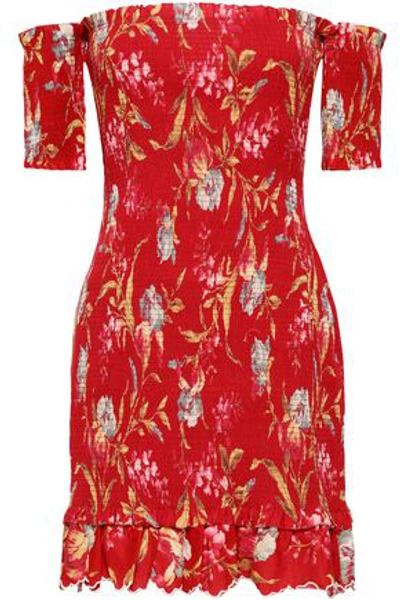 Shop Zimmermann Off-the-shoulder Floral-print Linen And Cotton-blend Mini Dress In Red