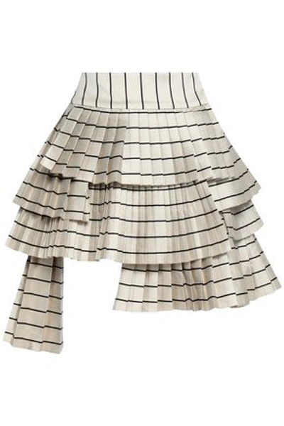 Shop Zimmermann Woman Tiered Pleated Striped Cotton-blend Skirt Black