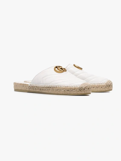 Shop Gucci White Pilar 50 Backless Leather Espadrilles In 9014 Gr.white