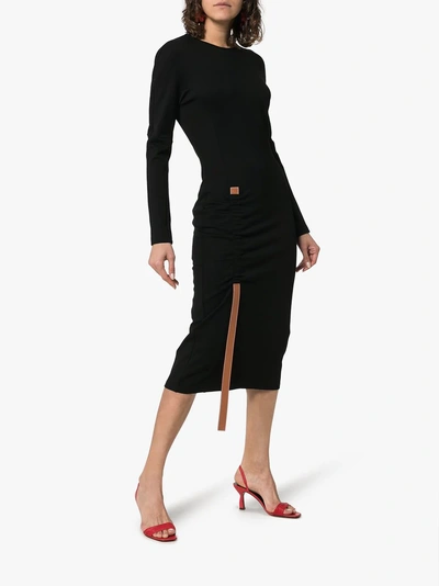 Shop Loewe Ruched Leather-insert Dress In 1100 Black