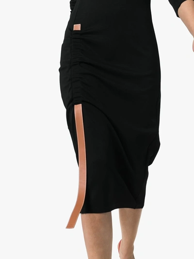 Shop Loewe Ruched Leather-insert Dress In 1100 Black