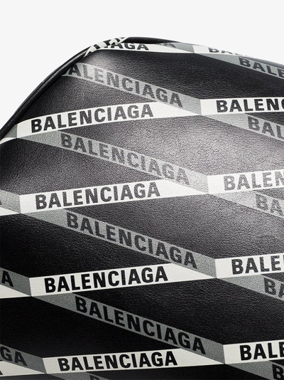 Shop Balenciaga Black And White Explorer Logo Print Leather Cross Body Bag
