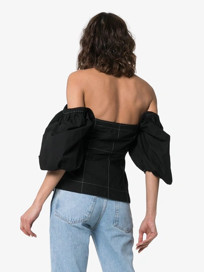 Shop Ganni Slate Over-shoulder Top In 99 Black