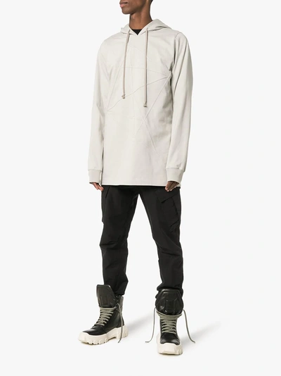 Shop Rick Owens Embroidered Panels Hooded Jumper In Neutrals