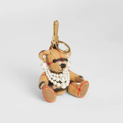 Shop Burberry Thomas Bear Charm With Faux Pearls In Antique Yellow