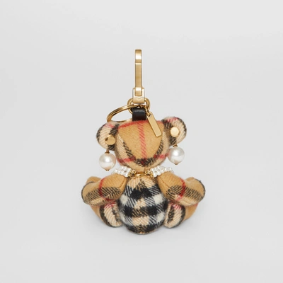 Shop Burberry Thomas Bear Charm With Faux Pearls In Antique Yellow