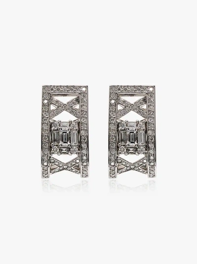 Shop Mindi Mond 18k White Gold Clarity Lattice Diamond Hoop Earrings In Metallic