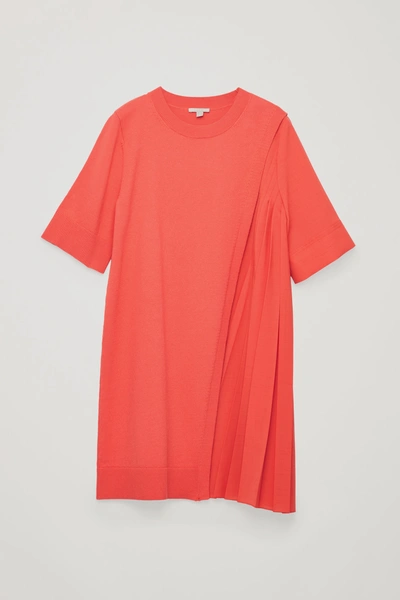 Shop Cos Pleated-panelled Knit Dress In Coral