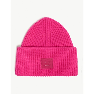 Shop Acne Studios Pansy Face Knitted Wool Beanie In Bri Pink