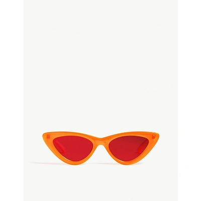 Shop Le Specs The Last Lolita Cat Eye-frame Sunglasses In Neon Orange Mirror