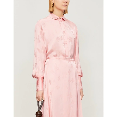 Shop Alexa Chung Bow-pattern Satin-jacquard Shirt In Pink