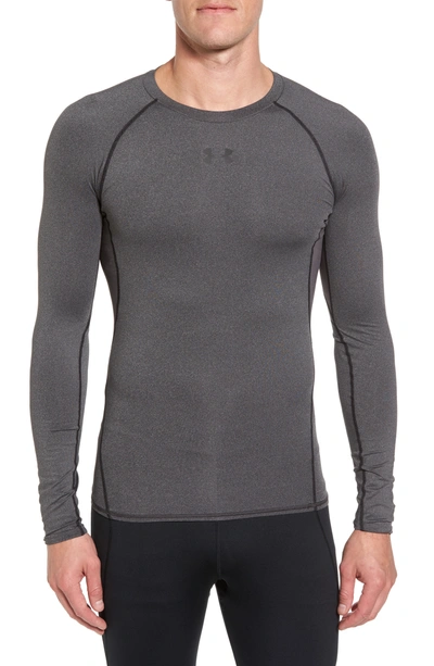 Shop Under Armour Heatgear Compression Fit Long Sleeve T-shirt In Carbon Heather/ Black