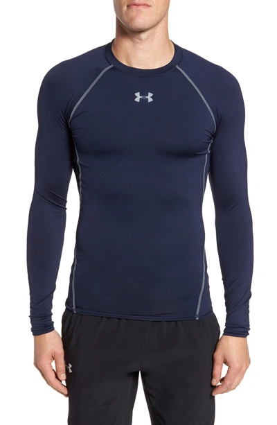 Shop Under Armour Heatgear Compression Fit Long Sleeve T-shirt In Midnight Navy/ Steel