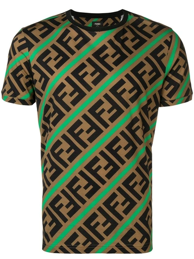 Shop Fendi Printed Ff Logo T-shirt - Brown