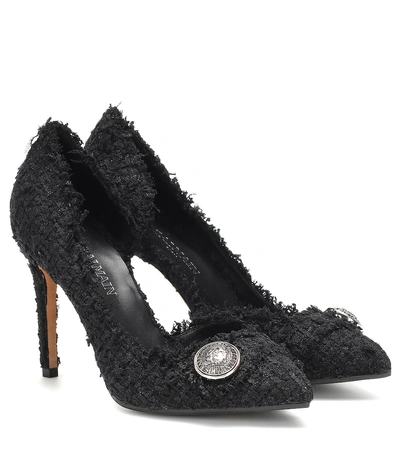 Shop Balmain Tweed Pumps In Black