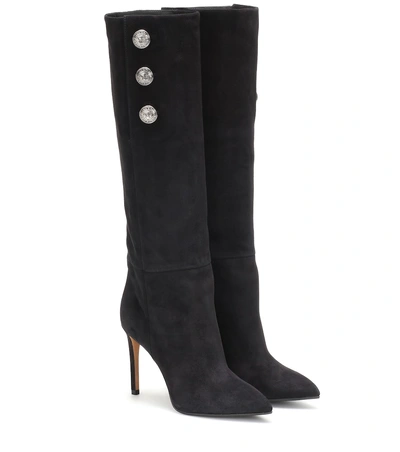 Shop Balmain Suede Knee-high Boots In Black