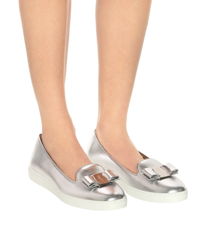 Shop Ferragamo Vara Bow Slip-on Sneakers In Silver