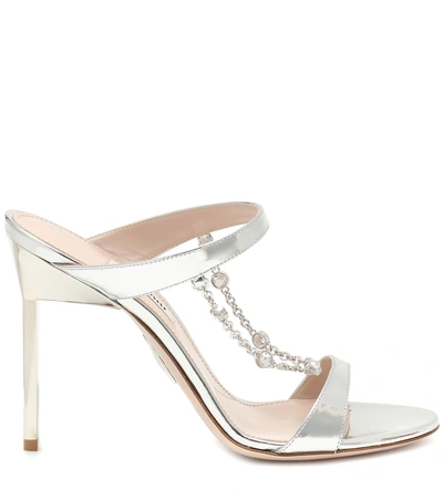 Shop Miu Miu Embellished Metallic Leather Sandals