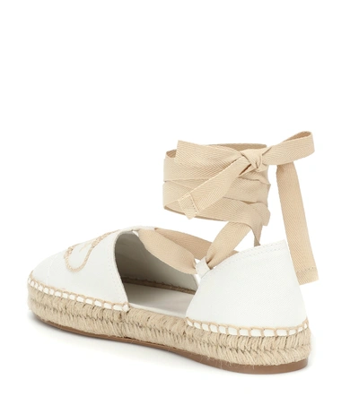 Shop Prada Embroidered Lace-up Espadrilles In White