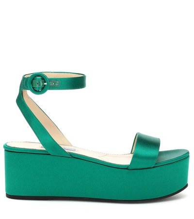 Shop Prada Satin Platform Sandals In Green